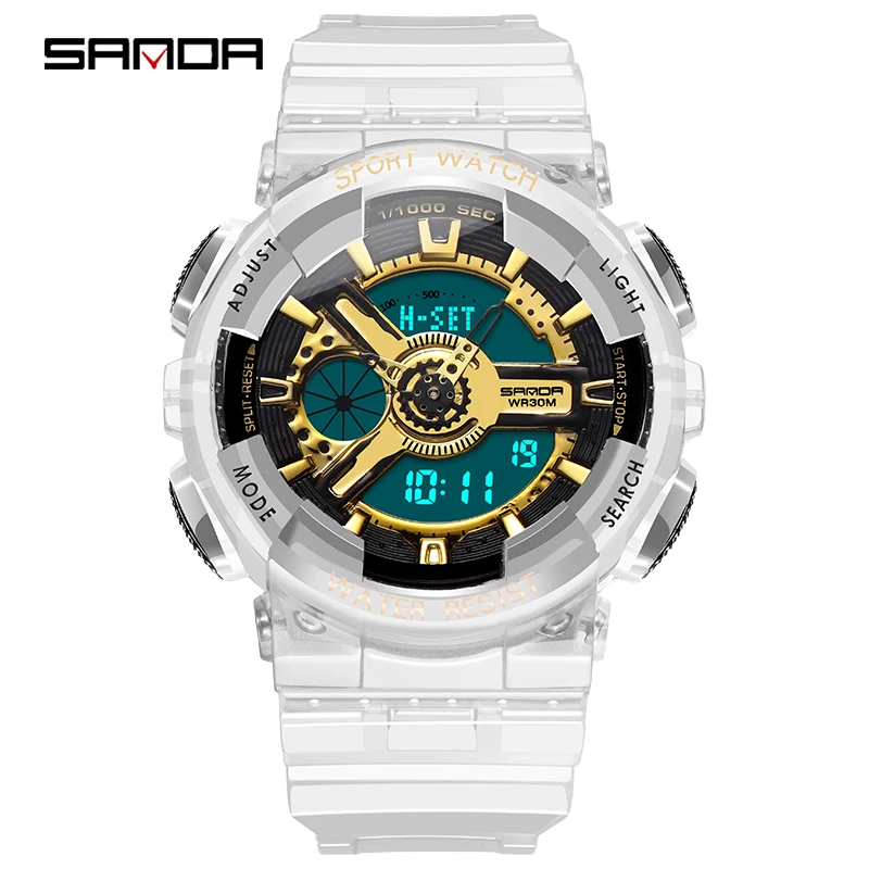  SANDA 298 892 Новые Модные Повседневные Спортивные кварцевые цифровые часы для пар Водонепроницаемые светодиодные наручные мужчин и женщин