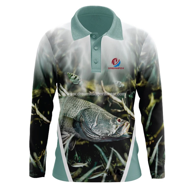 Custom sublimation fishing shirts button long sleeve  summer  UPF50+ youth fishing polo t-shirt wholesale