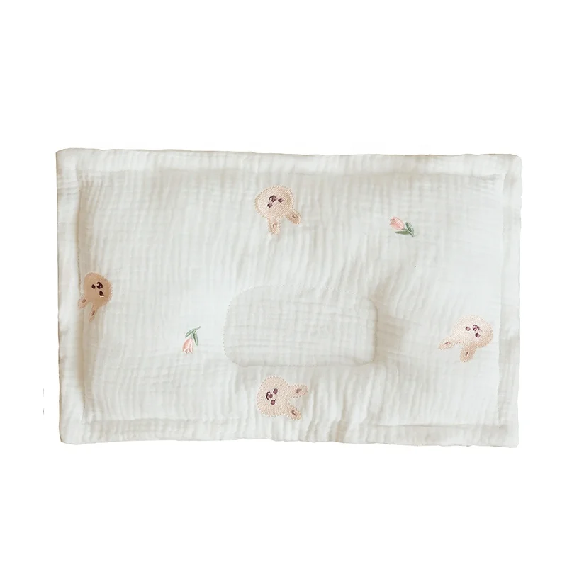 New Arrival Soft Breathable Gauze Cartoon Embroidery New Born Baby Pillow