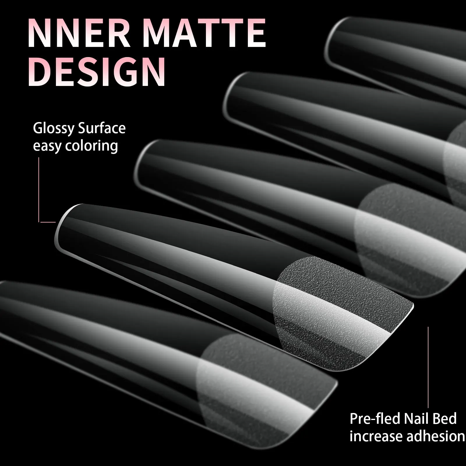 240pcs Full Cover Coffin Clear Acrylic False Nails Manicure Extension Soft Gel Nail Tips