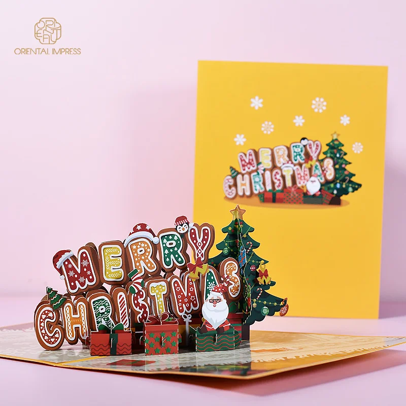 2024 Hot Sale 3D Merry Christmas Greeting Card Pop Up Christmas Wish Card