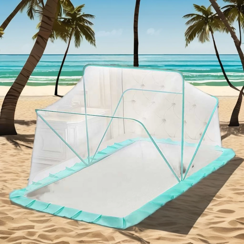 Wind Valley Double-Layer Instant Pop-Up Portable Baby Travel Bed with Mosquito Net Pad for Summer Outdoor Beach Tent Use