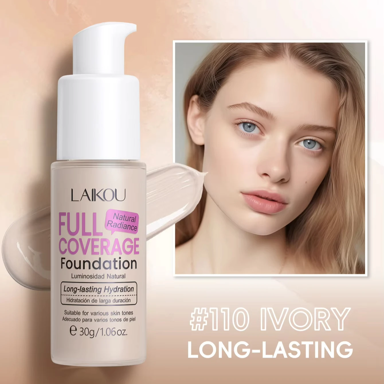 LAIKOU 30g Liquid Full Coverage Long Lasting High Quality Foundation Moisturizing Waterproof Makeup Foundation