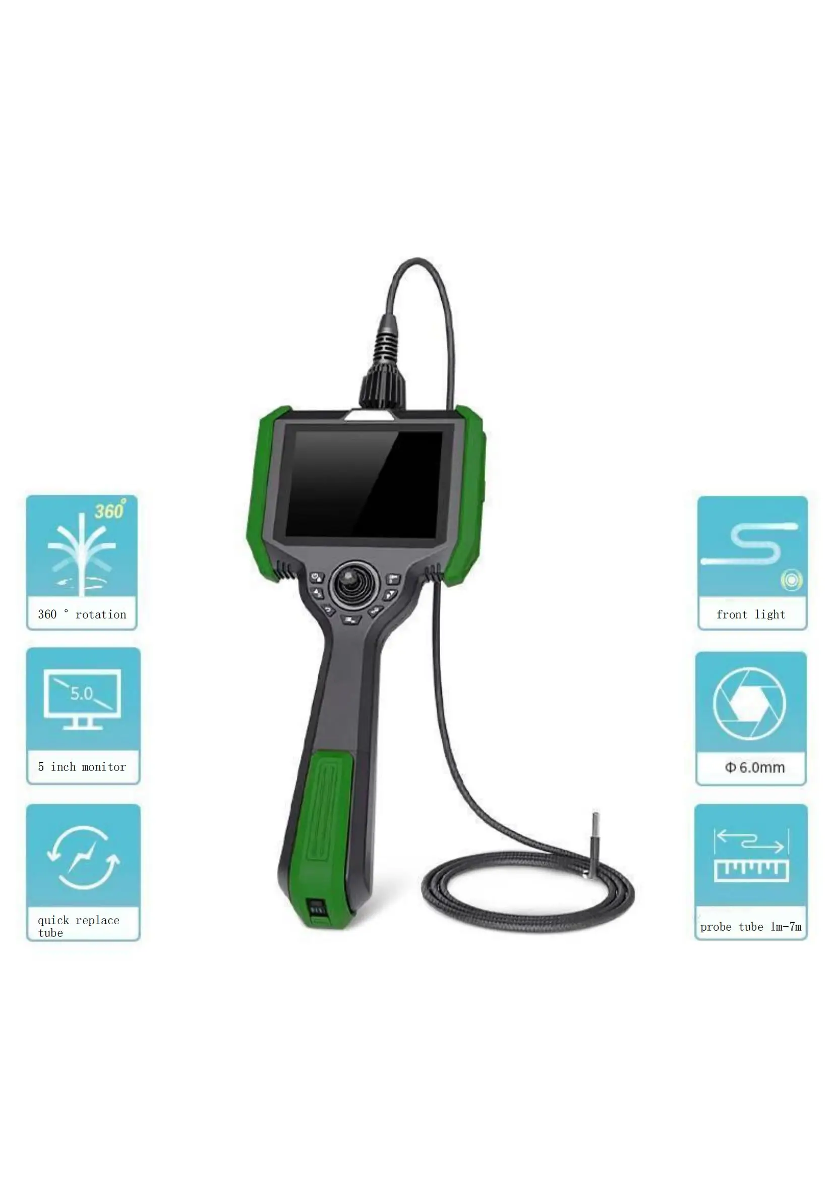 720P High Resolution Camera Portable Snaked Borescope with 1.5M Testing Cable 360 Degree Rotation 5 inch LCD