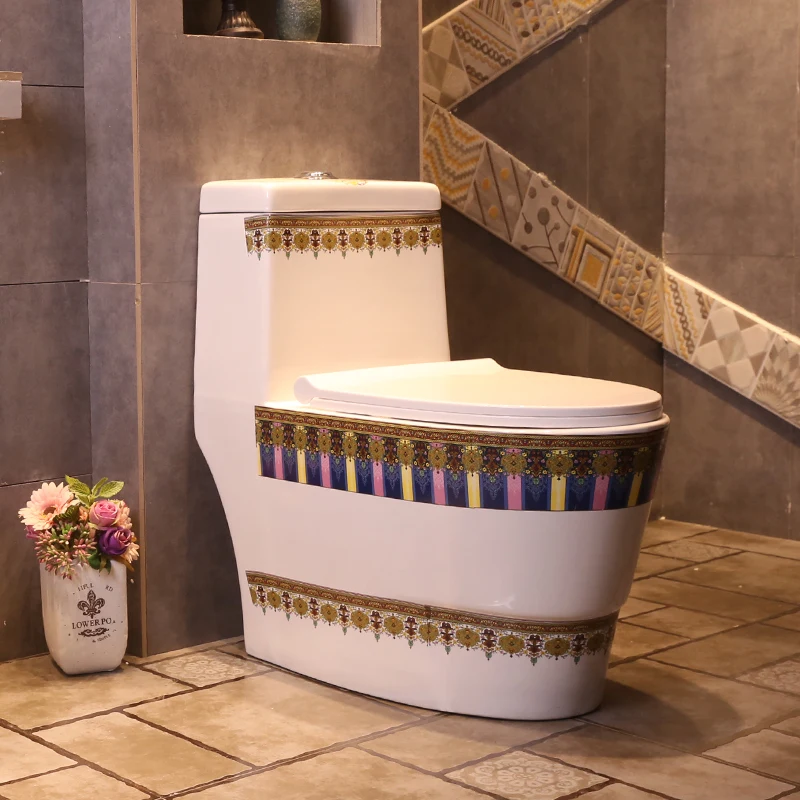 Siphon Toilet Retro Ceramic Art Toilet Toilet for Sale Household Porcelain Chinese Water Saving Antique Blue One Piece CE Modern