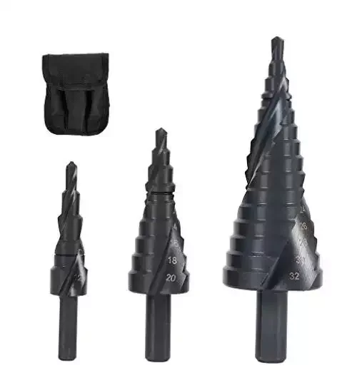 Factory High Quality  4-12/20/32mm Conical Cone Drill Bits Scorpiuse Step Drill Bits 3pcs HSS Black Spiral Step Drill Bit Set