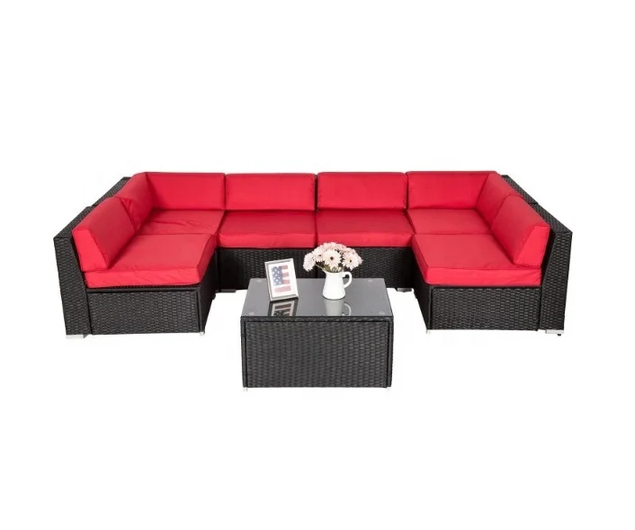 Rattan Outdoor Furniture Sectional Wicker Sofa Set 7 PCs Patio Rattan