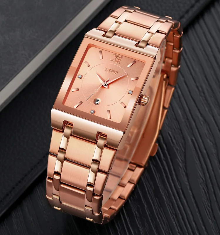 2021 luxury Skmei 9263 hot sale classic 30m waterproof stainless steel oem brand date mens square gold watch