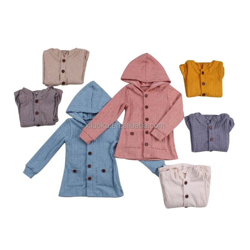 New Style Seven Colors Baby And Toddler Winter Boutique Cotton Coat Button Design Hooded With Double Pockets Wholesale