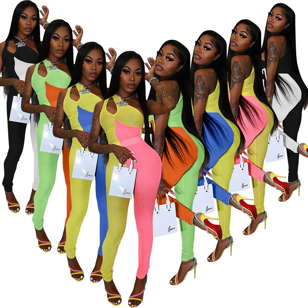 2021 Summer Streetwear Women Pants Women Jumpsuit Clothing Patchwork Leggings Outfit Gym Women Rompers