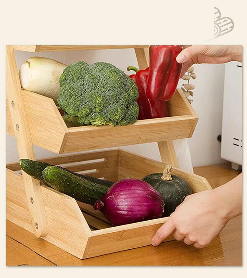 Wooden Commodity Display Rack Vegetable Vending Rack Two layers Three layers  Bamboo Ladder Storage Rack
