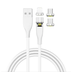 Rotatable Adapter TPU Cord 2.4A Fast 3 in 1 Magnetic USB Data Charging Cable