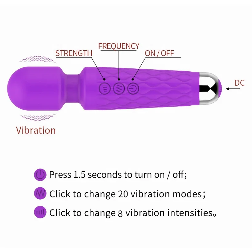 Hot Selling Powerful Female Vibrator Wand Massager 20 Modes & 8 Speeds Wand Massager Clitoris Stimulator Sex Toy Adult Sex Toys