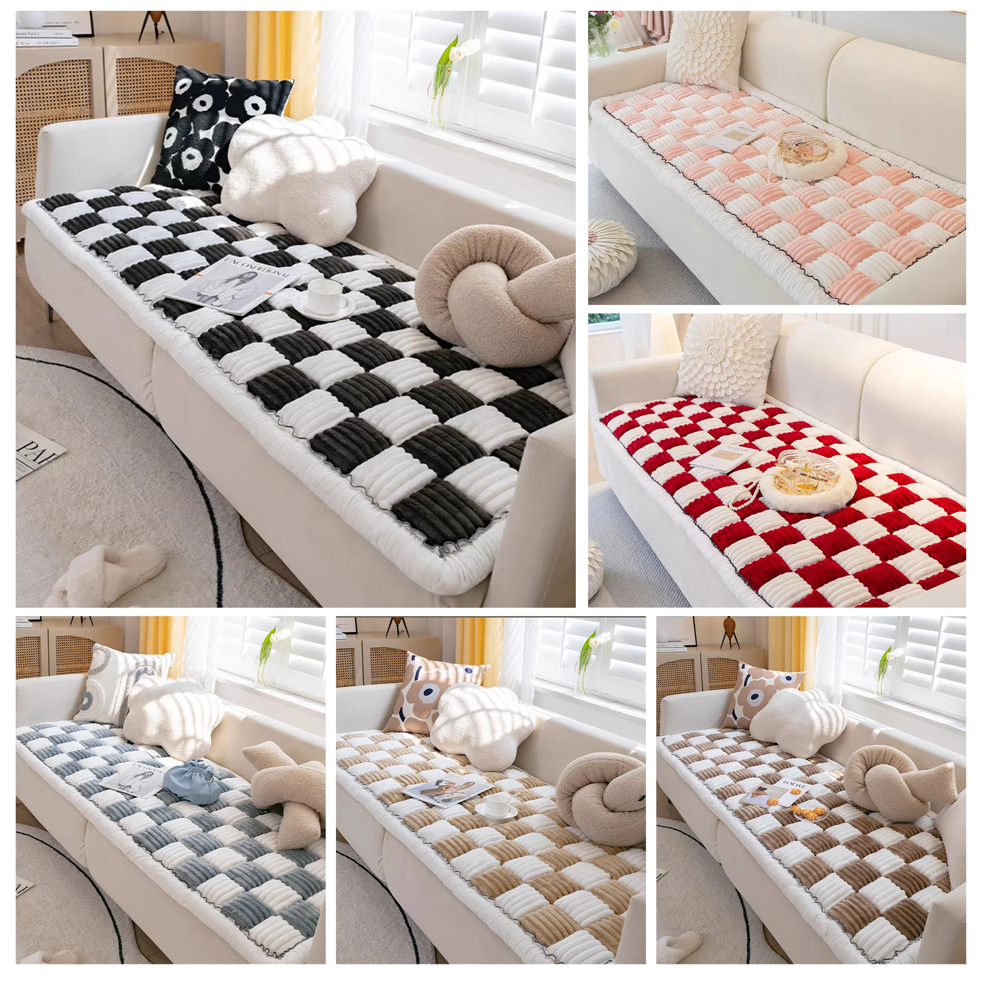 Thickened Steamed Bun Sofa Cushion Plush Non-Slip Leather Sofa Seat Cushion Simple Modern Sofa Cover