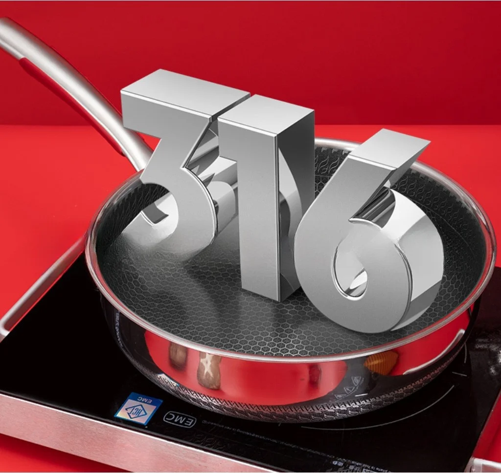 316 stainless steel flat bottomed non stick pan Electromagnetic stove gas stove universal