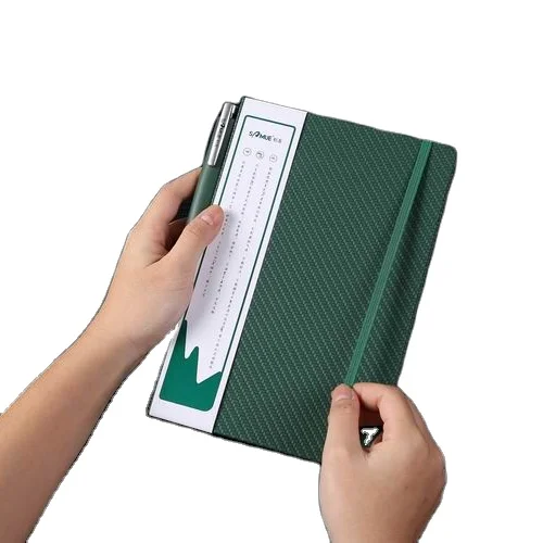 A5 fiber carbon thermo PU hardcover black notepad journal notebook with elastic band and pen sleeve
