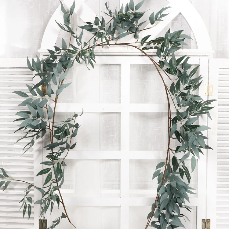 Wholesale Wedding Decoration Greenery Wreath Artificial Silk Hanging Willow Garland Plant Fake Green Leaf Willow Vine