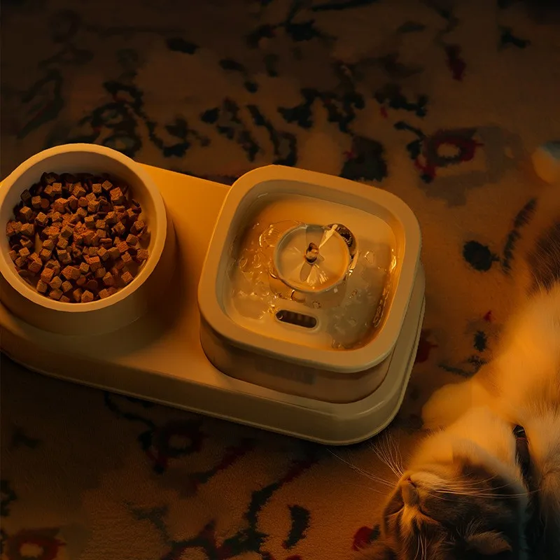 Ceramic Food Bowl 2 in 1 Cat Fountain Feeder Automatic Cat Drinking Water Feeder
