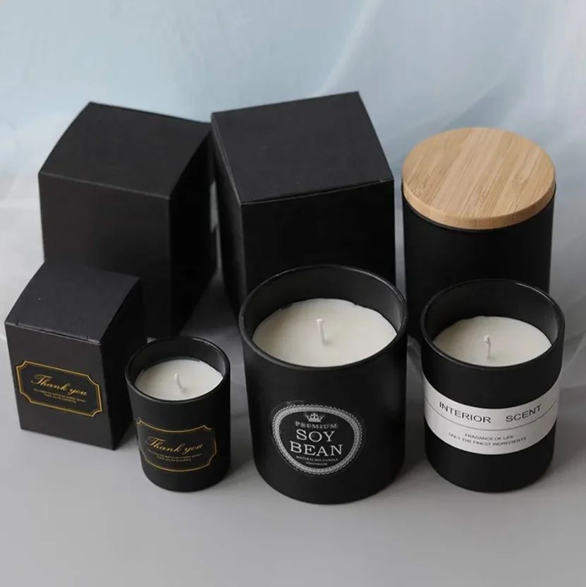Custom Gift Box 8oz 10oz 14oz Empty Clear Scented Frosted Black Glass 10oz Luxury Candle Jars