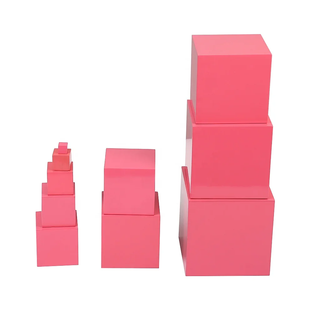 Popular Beech Wood Kids Montessori Learning Sensorial Toys Pink Tower For Children