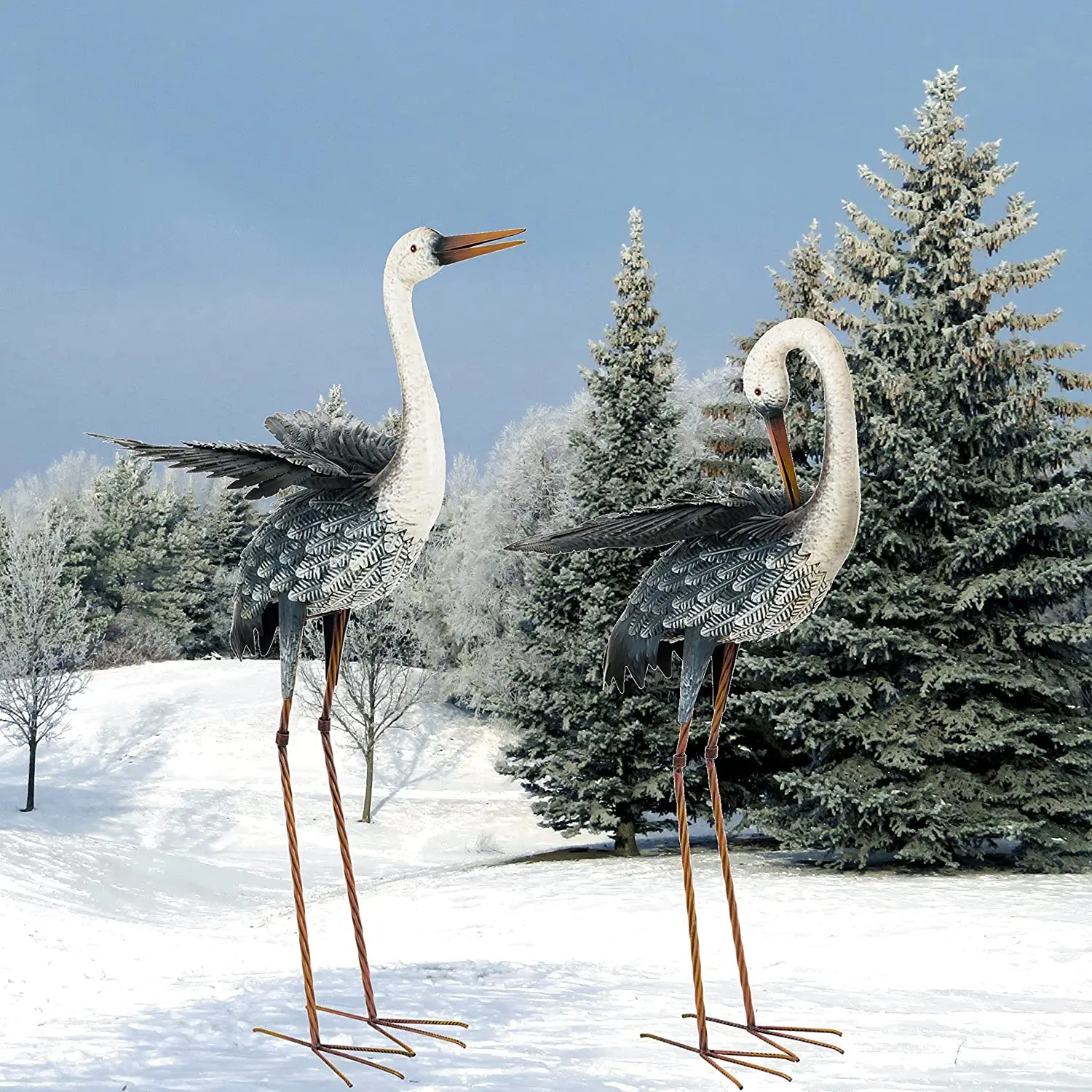 Metal Decor for Outside Standing Cranes Decor Metal Bird Art Lawn Ornaments Large Heron Decoy for Yard Garden Animal