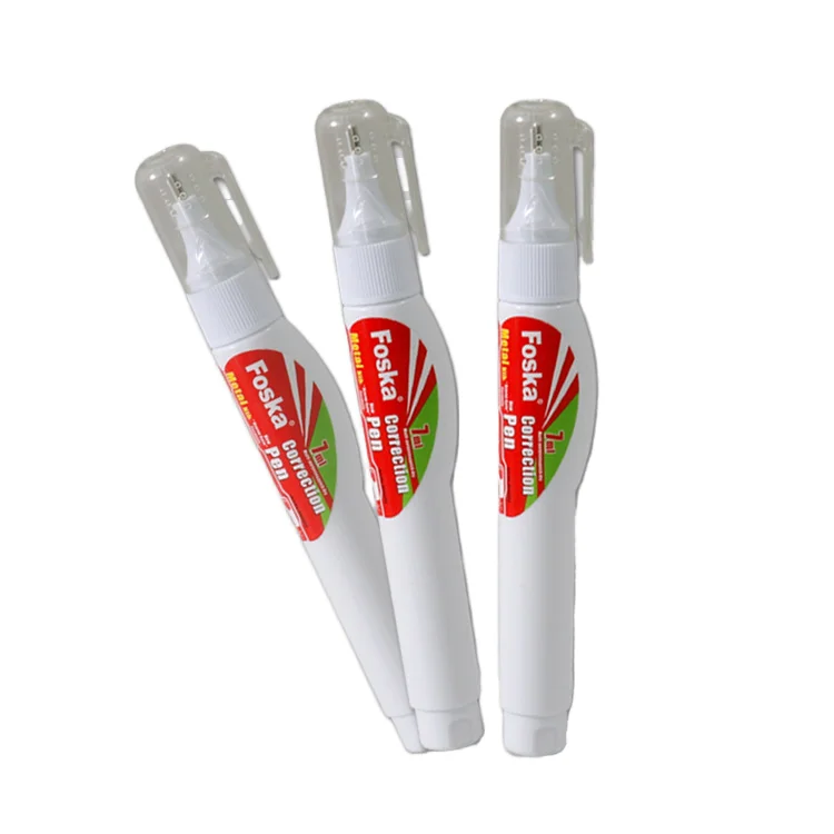 Foska High Quality nice price quick dry office school supplies Liquid Correction with Pen Shape Fluid Corrector for Student