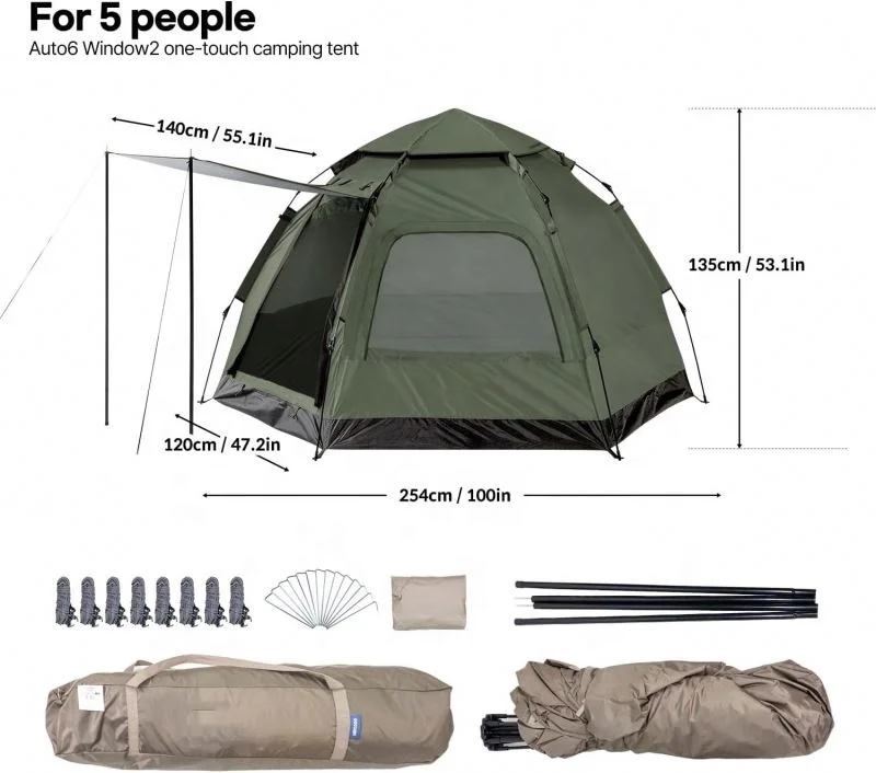4-Person Portable Hexagon Automatic Tent Easy Set-Up Folding Camping Tent with Vestibule Rainfly for Outdoor Use