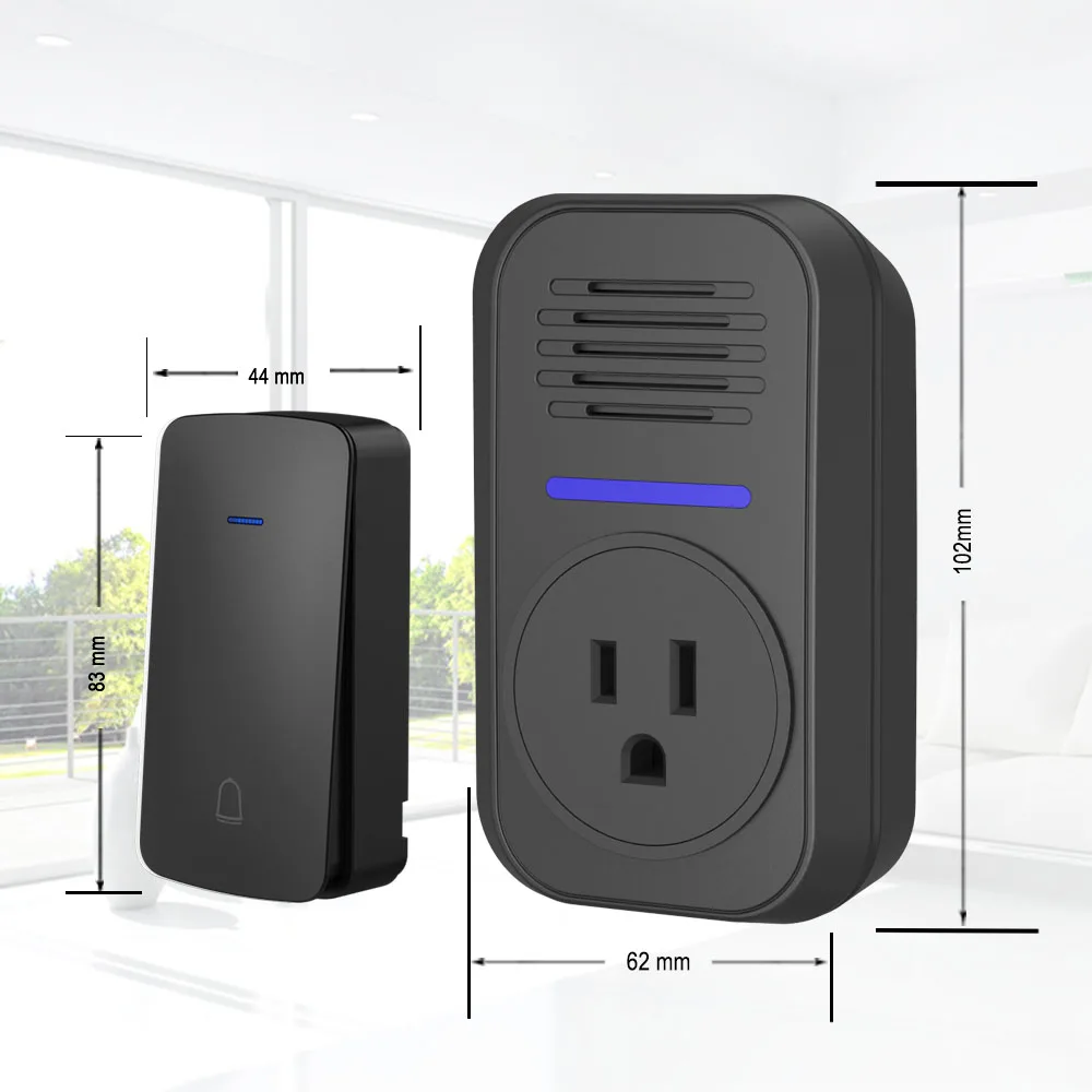 Wireless Plug Through Doorbell with Additional Socket with kinetic battery free bell push button no need battery