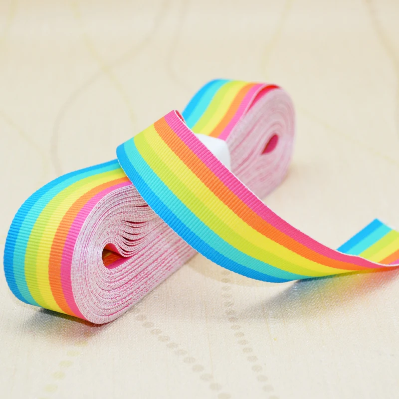 Gordon Ribbons Wholesale Stock Colorful Stripe Ribbon Roll Custom Rainbow Stripe Ribbons 38MM Gift Wrapping Webbing