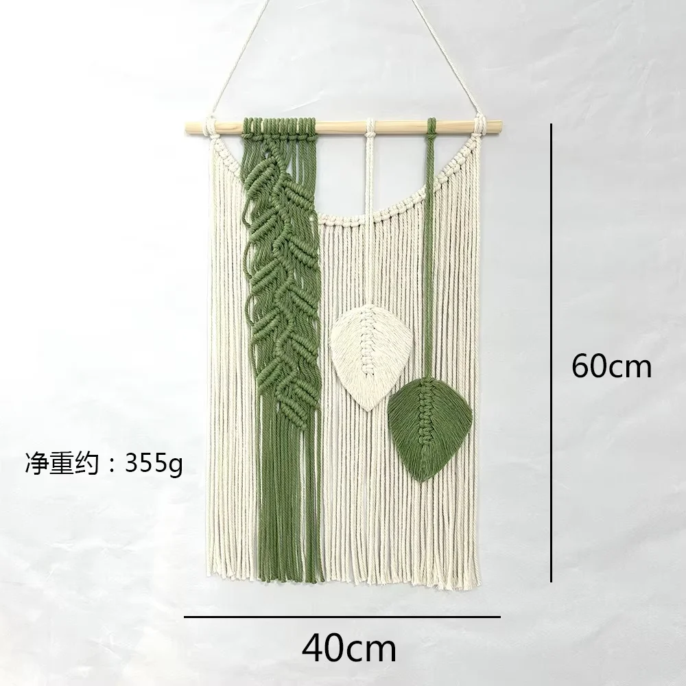 Macrame Leaf Wall Hanging Tapestry With Tassels Hand-Woven Nordic Style Nursery Aesthetic Home Decor Boho Art for Bedroom Decor