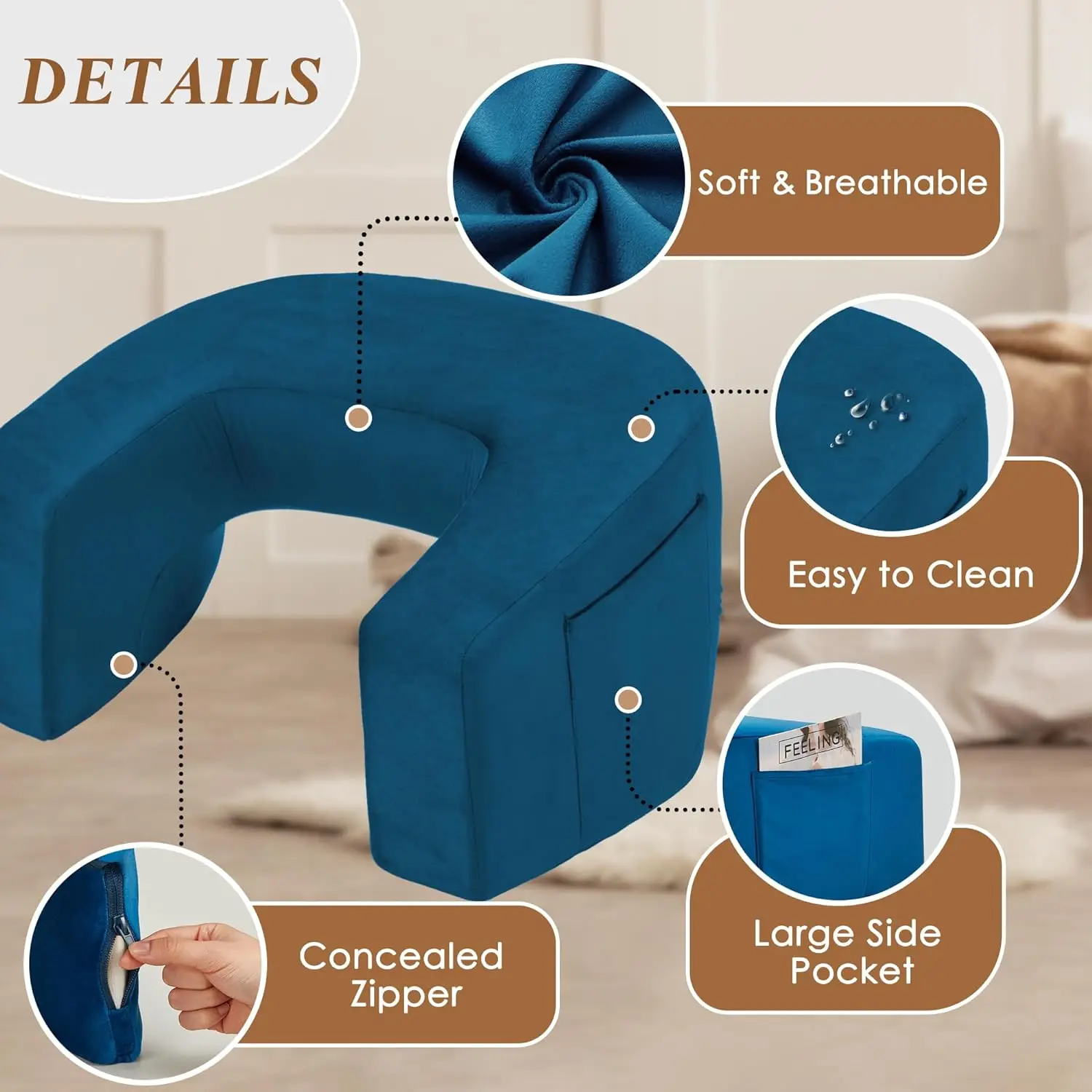 Soft Tablet Reading Pillow Stand with Cushion Bag,Portable Laptop Stand for Bed Sofa,Wooden Lap Desk for Reading Book Stand