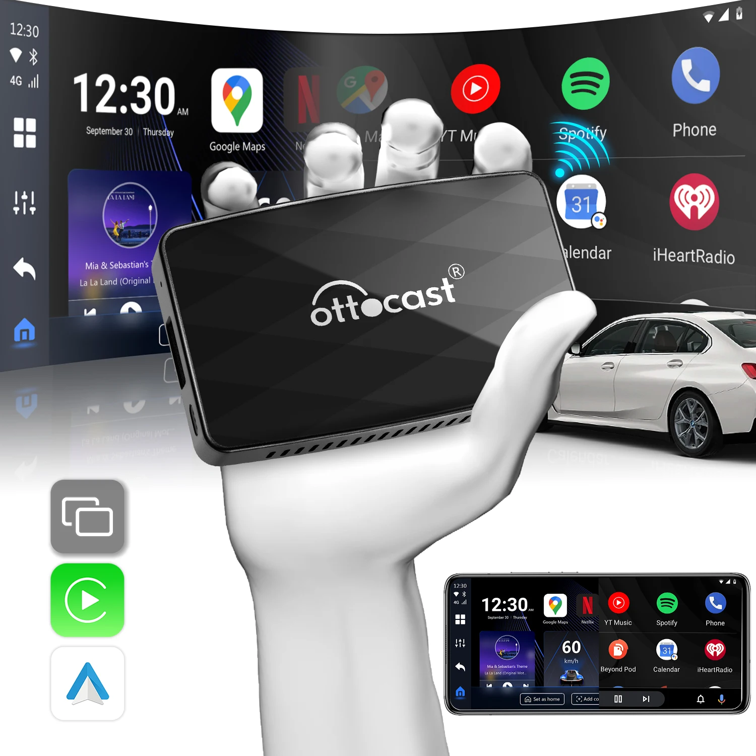 Ottocast MX Adapter 3 in 1 wireless carplay dongle android auto box adapter wireless carplay adapter for car Media play