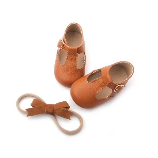 Genuine Leather Hot Selling Baby Newborn T Bar Baby Shoes Brown Baby Shoes Girls