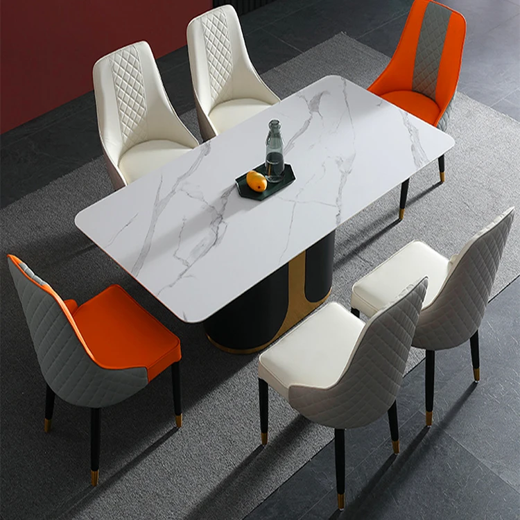Foshan wholesale Nordic furniture black and gold metal low fee white stone marble top Turkish dining table and chairs