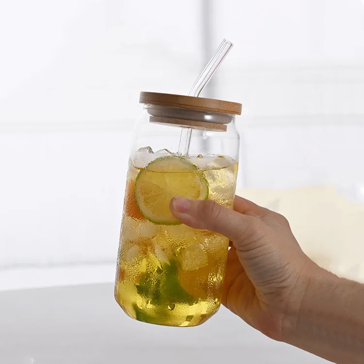 Wholesale Borosilicate Wine Tumbler Drink Beer Glass Can Cup with Lid and Straw