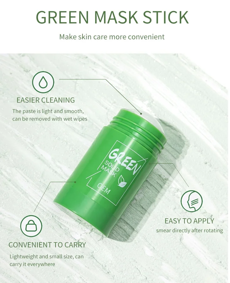 Wholesale OEM OBM natural Anti Acne Egg Plant Clay Green Mask Stick Pore Cleanser poreless deep cleansing mask stick mask 40g