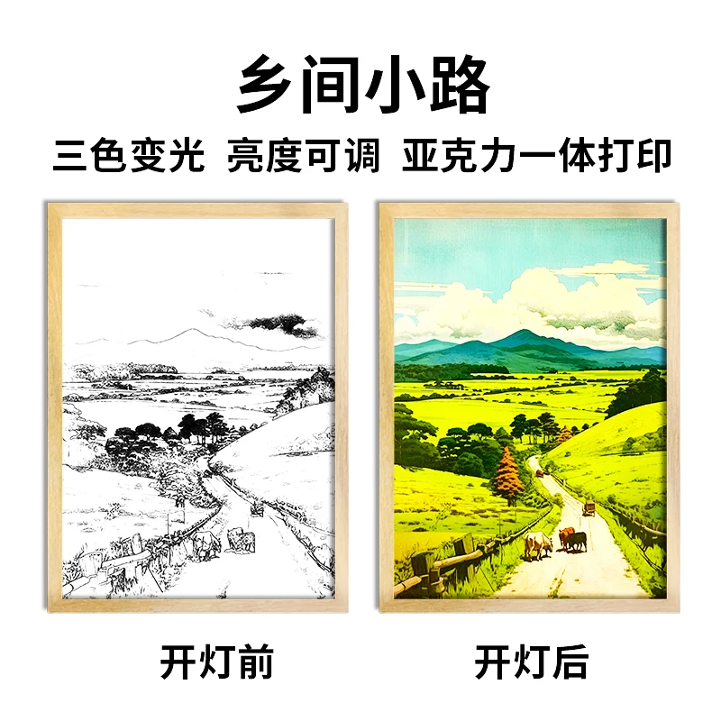 USB Rechargeable Acrylic LED Glowing Photo Frame Rectangle-Shaped Animal View Wall Art with Living Room Lighting Painting