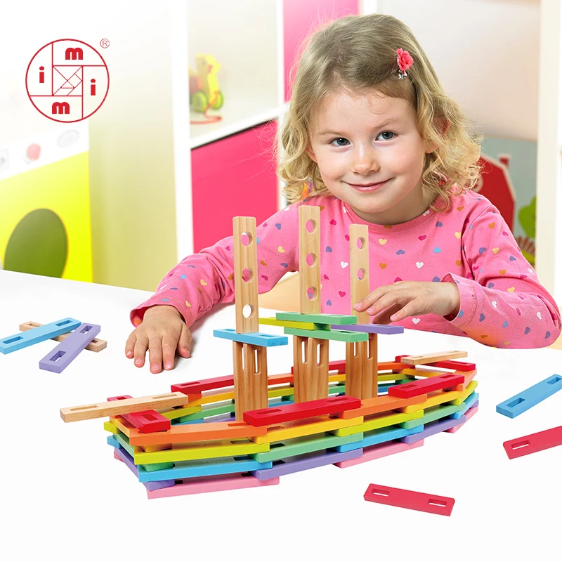 2024 Factory New Colorful Archimedes puzzle 100ps Wooden Blocks Educational Assemble Toys Wooden Bricks for Kids