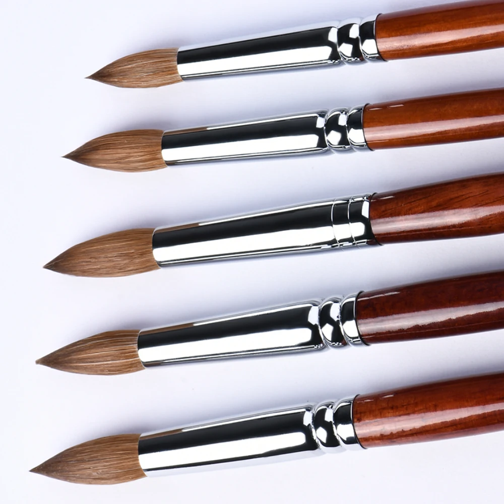 Top Quality USA Size 14 16 18 20 22 24 Round Wooden Handle 100% Kolinsky Acrylic Nail Art Brush For Porcelain Oval Fla