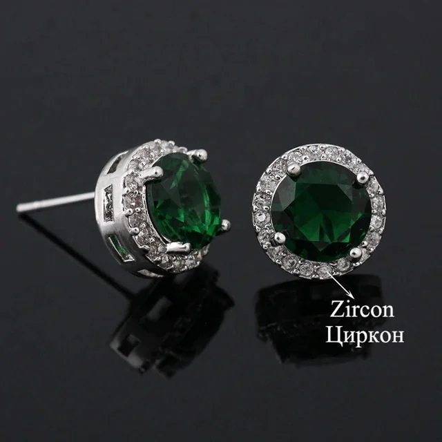 Luxury Fashion Small  Round Stud Earrings Cute Silver Color Wedding Earrings Boho Double Zircon Stone Earrings For Women