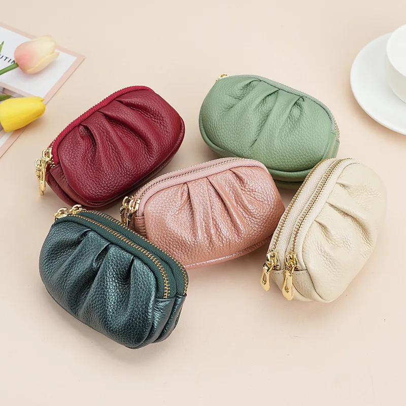 Cheap Fashion Mini Coin Purs Bag Real Leather Wallet Double Zipper Change Wallets Women Housekeeper Card Vintage Pouch