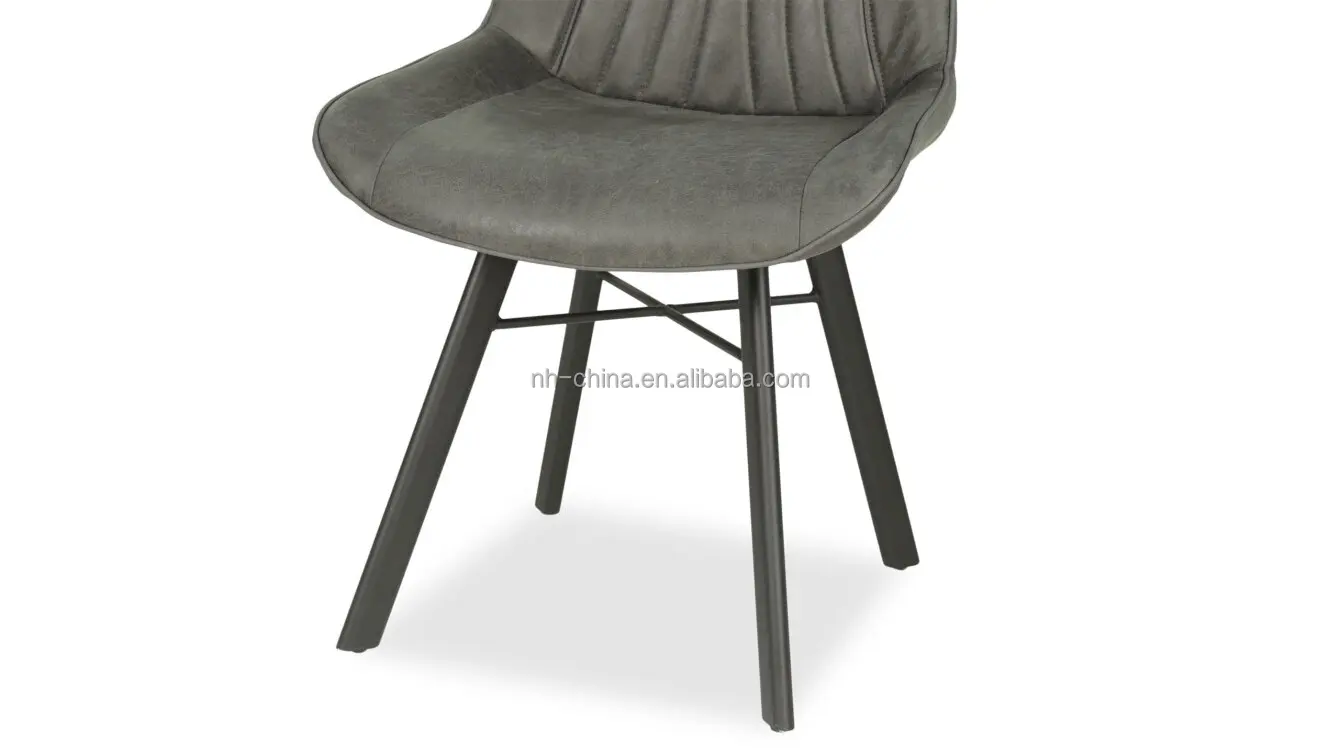 Durable steel leg restaurant grey leather dining chair