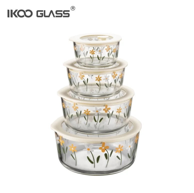 IKOO microwave safe glass food container with airtight glass lid