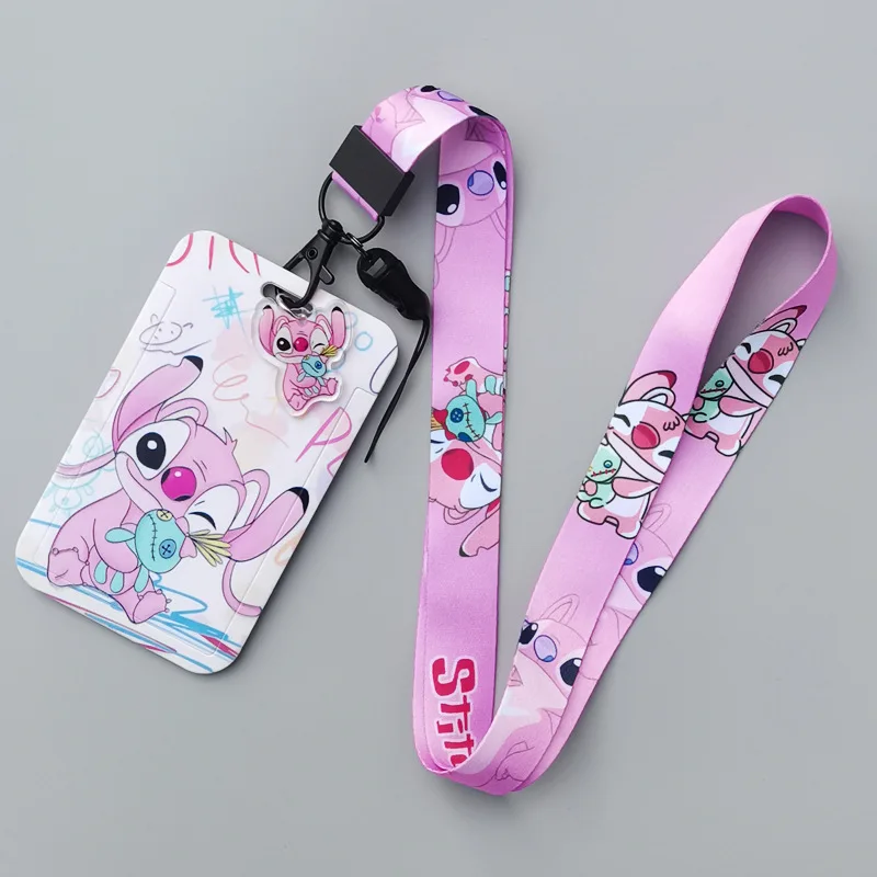 Stitch Cartoon Bus Card Holder Keychain Student Campus Card Holder Lanyard