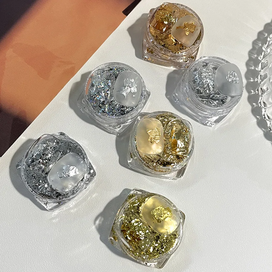 Super Sparkly Laser Foil Nails Glitter Sequins Irregular Aluminum Gold Silver Design Set Nail Flake Gel DIY Manicure Accessories