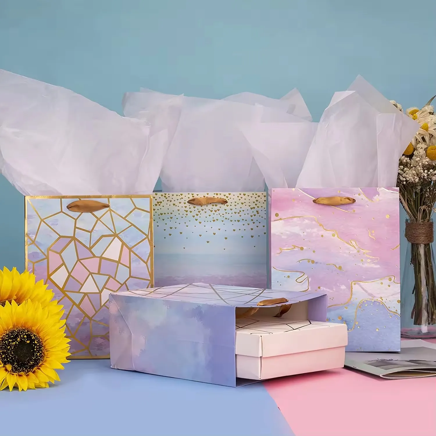 Luxury Romantic Girl Party Custom Logo Gift Kraft Paper Bag Reusable Shopping Grocery Felt Tote Wedding favor gift bag