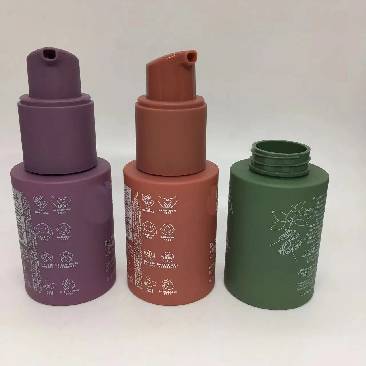 factory OEM RTS 120ml logo printing empty soft touch powder sprayer bottle