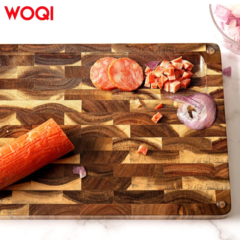 WOQI Wood Cutting Board End Grain Cutting Board with Juice Groove Butcher Block Thick bamboo Board for Home Kitchen