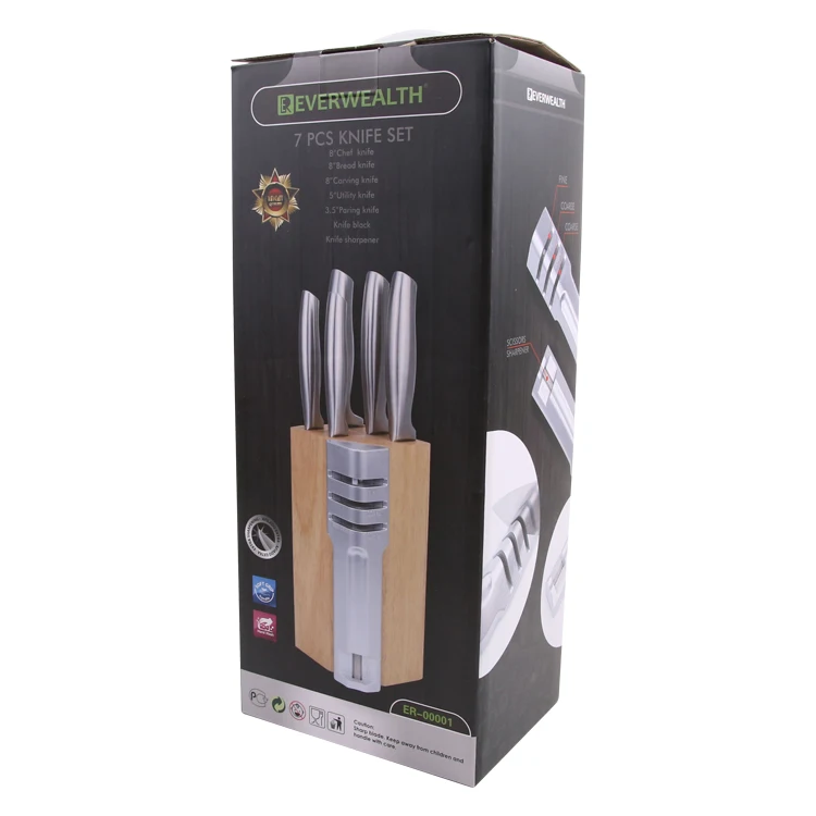 Hot Sale Everrich Knife Set Everwealth 6pcs Knife Set Kitchen Knife Set With Wooden Block With Multifunctional Sharpener