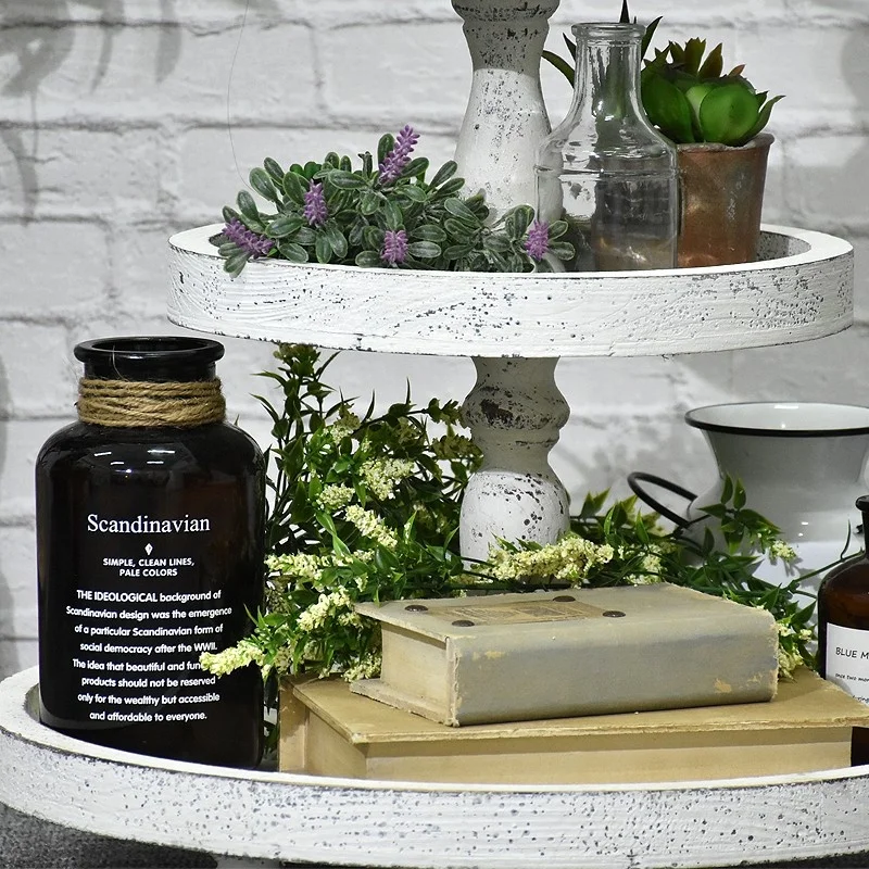 Luckywind Shabby Chic White Food Serving 3 Tier Round Plate Stand